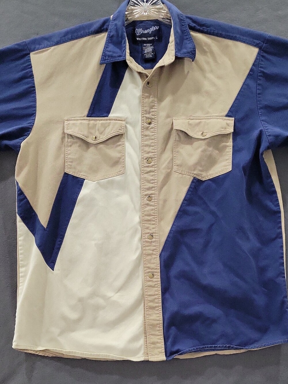 Wrangler Western Pearl Snap Shirt Men's Large Blue Color Block Cowboy Ranch Work